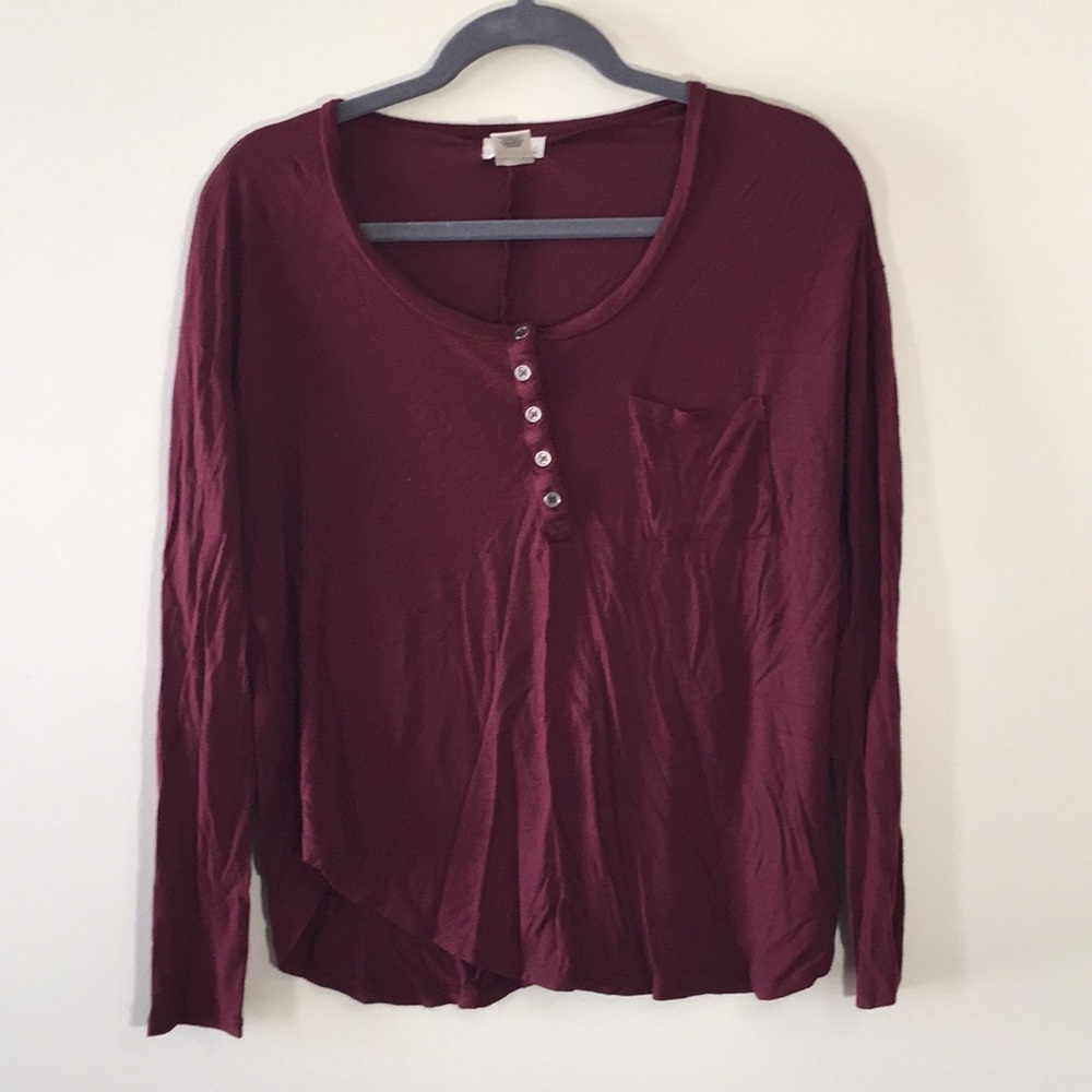 Wet Seal Maroon Henley Long Sleeve